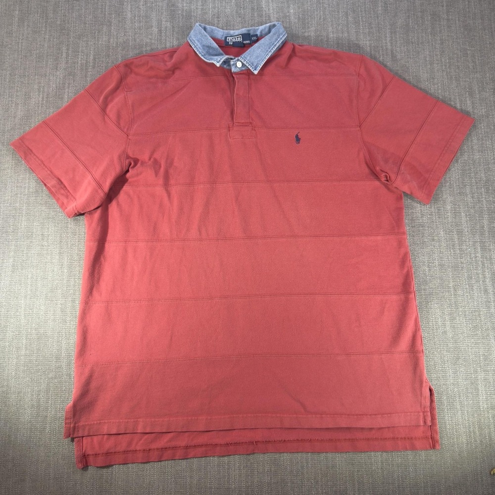 Polo By Ralph Lauren Polo Shirt Mens 2XL Red Chambray Collar Pony Logo Cotton
